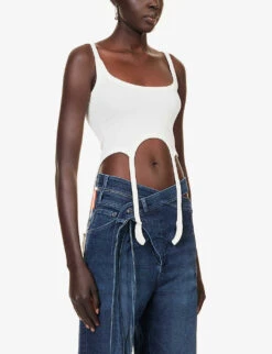 Slim-fit Stretch-cotton Blend Top -Women Clothing Store R04192044 IVORY ALT02