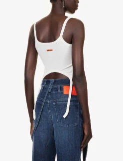 Slim-fit Stretch-cotton Blend Top -Women Clothing Store R04192044 IVORY ALT03