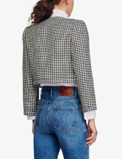 Sandro Villette Cropped Houndstooth Stretch-woven Jacket -Women Clothing Store R04194620 NOIRGRIS ALT03