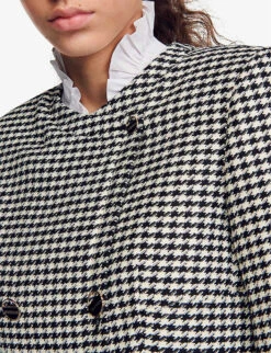 Sandro Villette Cropped Houndstooth Stretch-woven Jacket -Women Clothing Store R04194620 NOIRGRIS ALT04