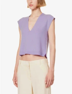 ME AND EM Plunge V-neck Brushed-knit Cashmere Vest -Women Clothing Store R04194882 POWDERLAVENDER ALT02