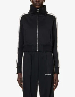 Palm Angels Brand-print Contrast-trim Woven Jacket -Women Clothing Store R04195286 BLACKOFFWHITE ALT02