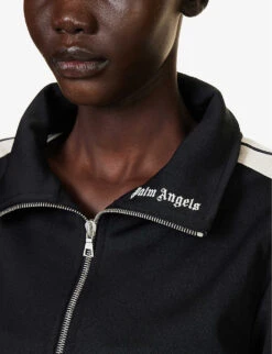 Palm Angels Brand-print Contrast-trim Woven Jacket -Women Clothing Store R04195286 BLACKOFFWHITE ALT04