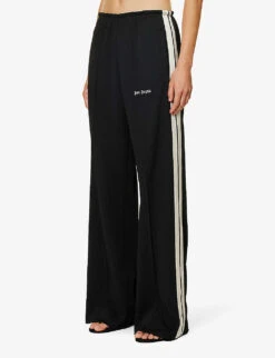 Palm Angels Brand-typography Contrast-tape Woven Jogging Bottoms -Women Clothing Store R04195287 BLACKOFFWHITE ALT02
