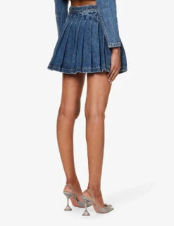 SELF PORTRAIT Pleated Mid-rise Denim Mini Skirt -Women Clothing Store R04195757 BLUE ALT03