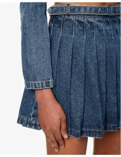 SELF PORTRAIT Pleated Mid-rise Denim Mini Skirt -Women Clothing Store R04195757 BLUE ALT04
