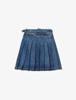 SELF PORTRAIT Pleated Mid-rise Denim Mini Skirt