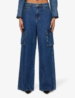 SELF PORTRAIT Wide-leg Mid-rise Cargo Jeans -Women Clothing Store R04195767 BLUE ALT02