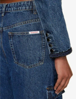 SELF PORTRAIT Wide-leg Mid-rise Cargo Jeans -Women Clothing Store R04195767 BLUE ALT05