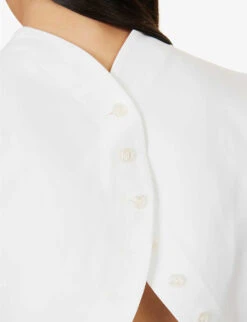 ALAIA Cropped Puffed-shoulders Cotton Top -Women Clothing Store R04196662 BLANC ALT04