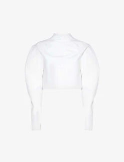 ALAIA Cropped Puffed-shoulders Cotton Top