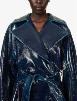 ALAIA Double-breasted Notched-lapel Regular-fit Wool-blend Trench Coat -Women Clothing Store R04196666 BLEUPETROLE ALT04