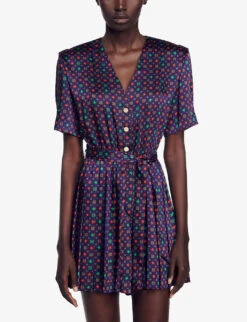 Sandro Curry Graphic-print Satin Jumpsuit -Women Clothing Store R04197510 BLEUS ALT04