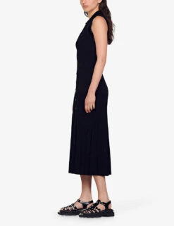 Sandro Laurene Collared Sleeveless Stretch-knit Midi Dress 7 Sandro Laurene Collared Sleeveless Stretch-knit Midi Dress -Women Clothing Store R04197736 NOIRGRIS ALT02