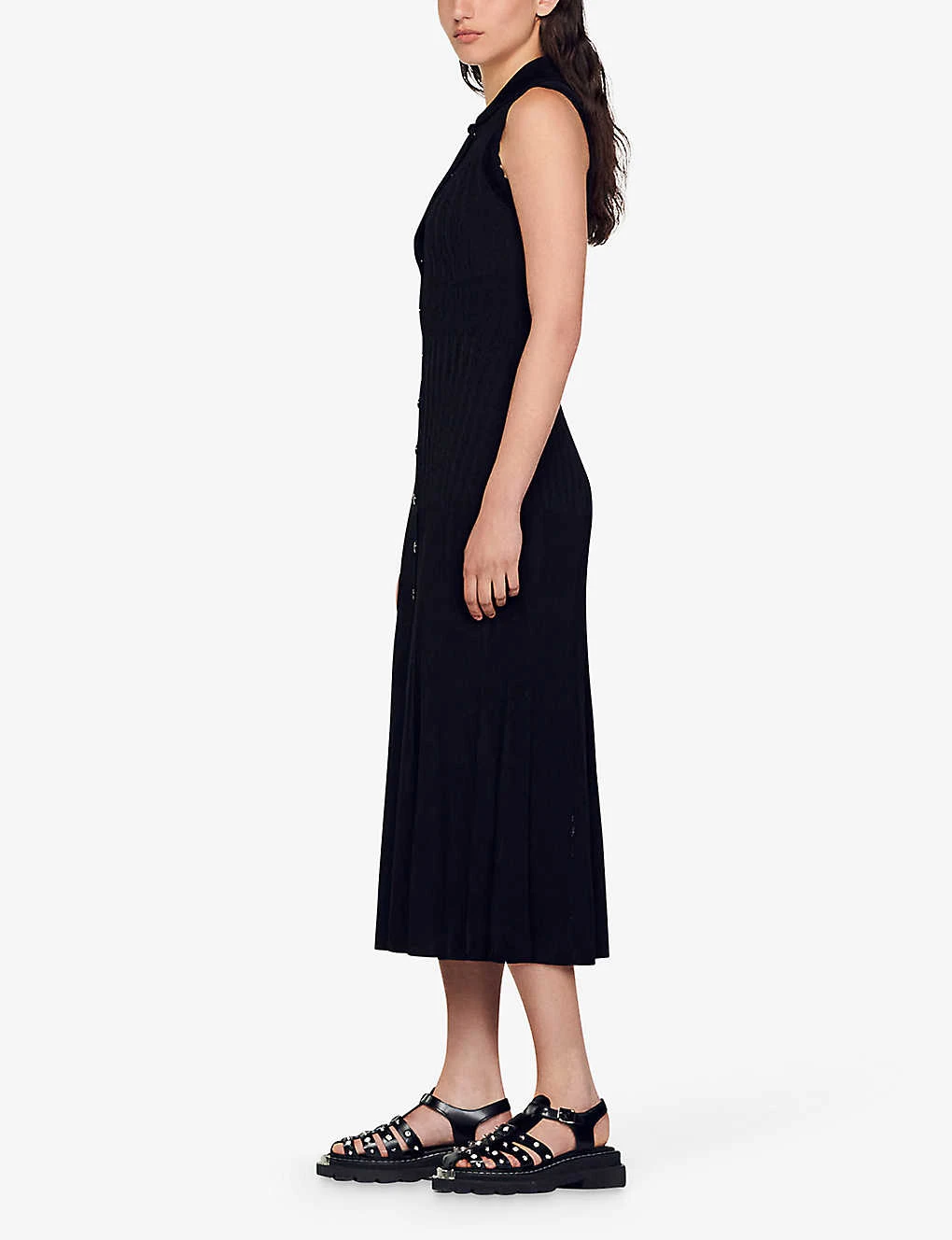 Sandro Laurene Collared Sleeveless Stretch-knit Midi Dress 3 Sandro Laurene Collared Sleeveless Stretch-knit Midi Dress - Image 3