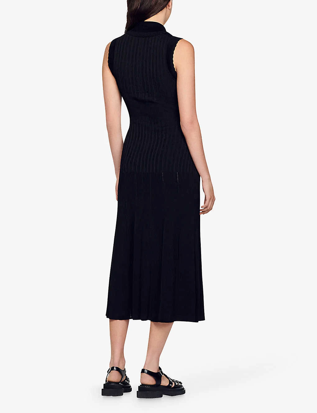 Sandro Laurene Collared Sleeveless Stretch-knit Midi Dress 4 Sandro Laurene Collared Sleeveless Stretch-knit Midi Dress - Image 4