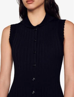 Sandro Laurene Collared Sleeveless Stretch-knit Midi Dress 9 Sandro Laurene Collared Sleeveless Stretch-knit Midi Dress -Women Clothing Store R04197736 NOIRGRIS ALT04