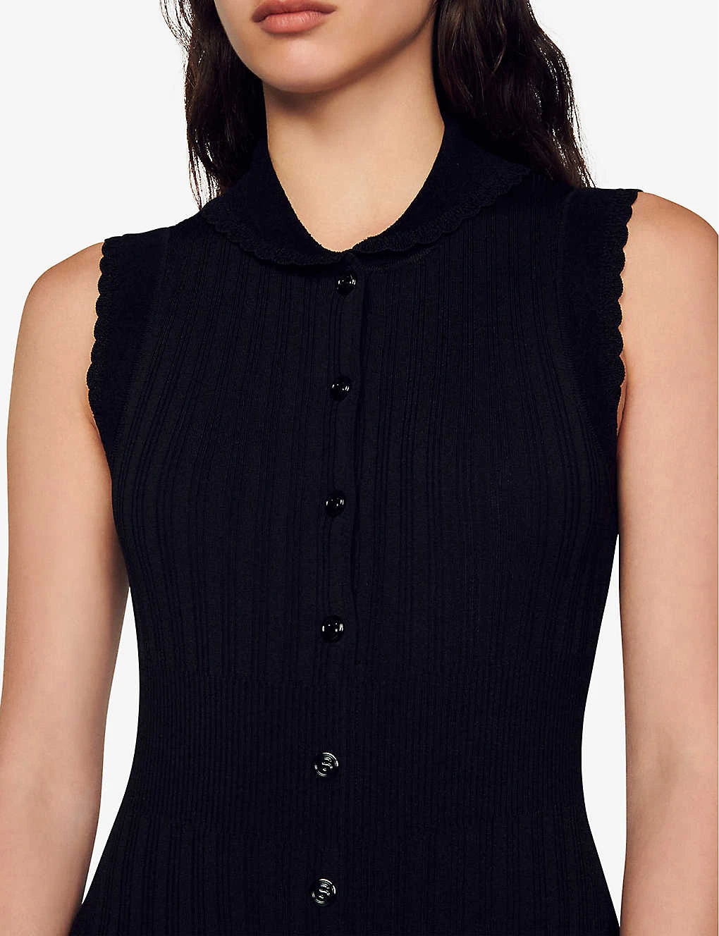 Sandro Laurene Collared Sleeveless Stretch-knit Midi Dress 5 Sandro Laurene Collared Sleeveless Stretch-knit Midi Dress - Image 5