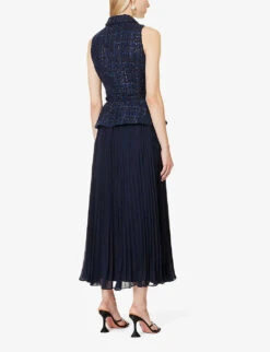 SELF PORTRAIT Contrast-panel Flared-hem Woven Maxi Dress -Women Clothing Store R04198073 NAVY ALT03