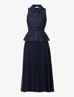 SELF PORTRAIT Contrast-panel Flared-hem Woven Maxi Dress