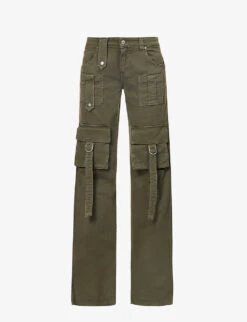Blumarine Brand-patch Flap-pocket Mid-rise Straight-leg Denim Cargo Trousers