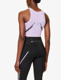 Adidas By Stella Mccartney Brand-print Cropped Slim-fit Recycled-polyester-blend Top -Women Clothing Store R04201650 PURPLEGLOWBLACK ALT03