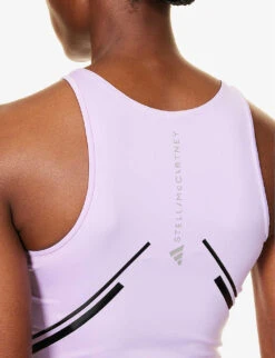 Adidas By Stella Mccartney Brand-print Cropped Slim-fit Recycled-polyester-blend Top -Women Clothing Store R04201650 PURPLEGLOWBLACK ALT04