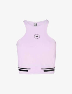 Adidas By Stella Mccartney Brand-print Cropped Slim-fit Recycled-polyester-blend Top