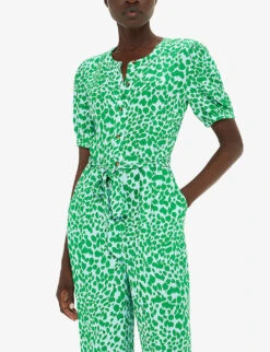 Whistles Smooth Leopard-print Puff-sleeve Woven Jumpsuit -Women Clothing Store R04201829 MULTICOLOURED ALT03