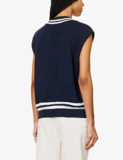 Logo-embroidered V-neck Cableknit Vest -Women Clothing Store R04205000 NAVY ALT03