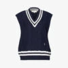 Logo-embroidered V-neck Cableknit Vest